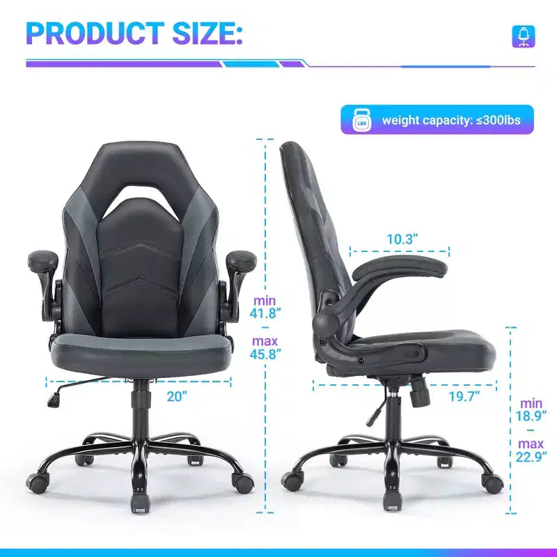 Silla Bestier Gaming, Silla giratoria de piel sintética para ordenador con soporte lumbar, respaldo ajustable y reposabrazos abatible para silla de escritorio de oficina en casa