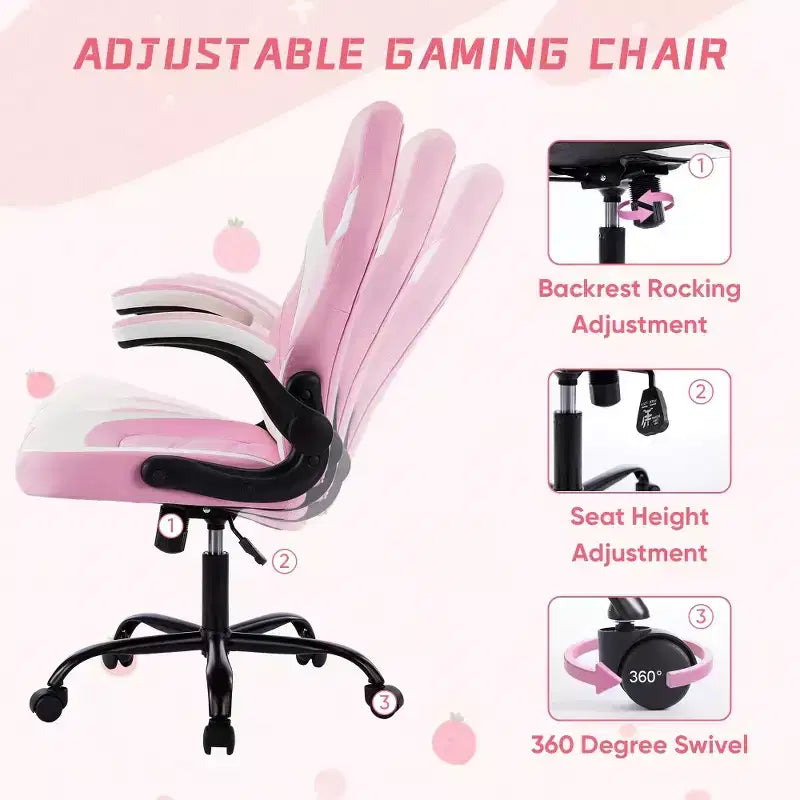 Silla Bestier Gaming, Silla giratoria de piel sintética para ordenador con soporte lumbar, respaldo ajustable y reposabrazos abatible para silla de escritorio de oficina en casa