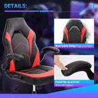 Silla Bestier Gaming, Silla giratoria de piel sintética para ordenador con soporte lumbar, respaldo ajustable y reposabrazos abatible para silla de escritorio de oficina en casa