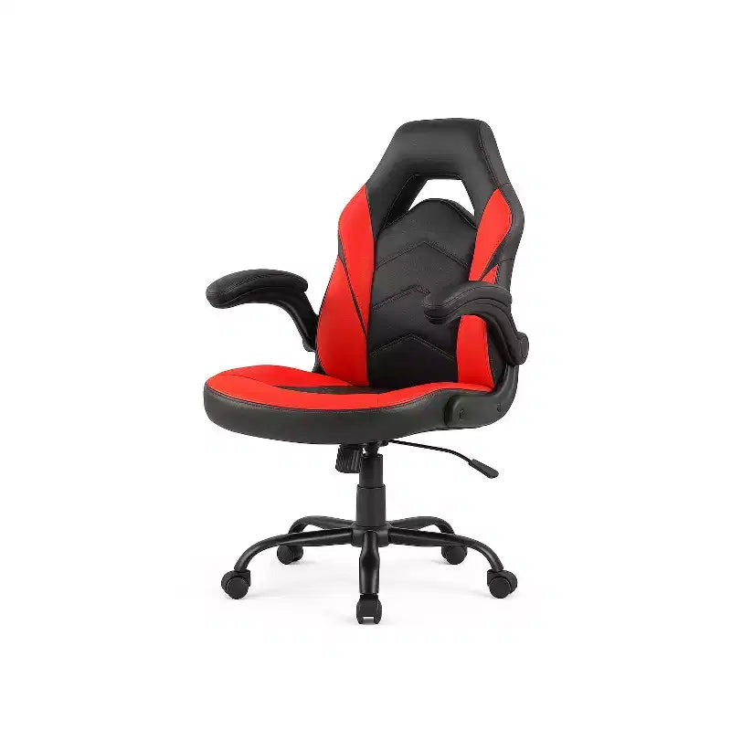 Silla Bestier Gaming, Silla giratoria de piel sintética para ordenador con soporte lumbar, respaldo ajustable y reposabrazos abatible para silla de escritorio de oficina en casa
