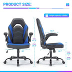 Silla Bestier Gaming, Silla giratoria de piel sintética para ordenador con soporte lumbar, respaldo ajustable y reposabrazos abatible para silla de escritorio de oficina en casa