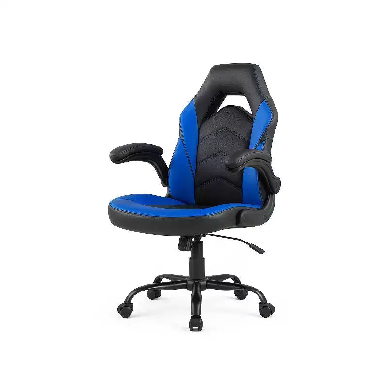 Silla Bestier Gaming, Silla giratoria de piel sintética para ordenador con soporte lumbar, respaldo ajustable y reposabrazos abatible para silla de escritorio de oficina en casa