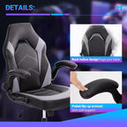 Silla Bestier Gaming, Silla giratoria de piel sintética para ordenador con soporte lumbar, respaldo ajustable y reposabrazos abatible para silla de escritorio de oficina en casa