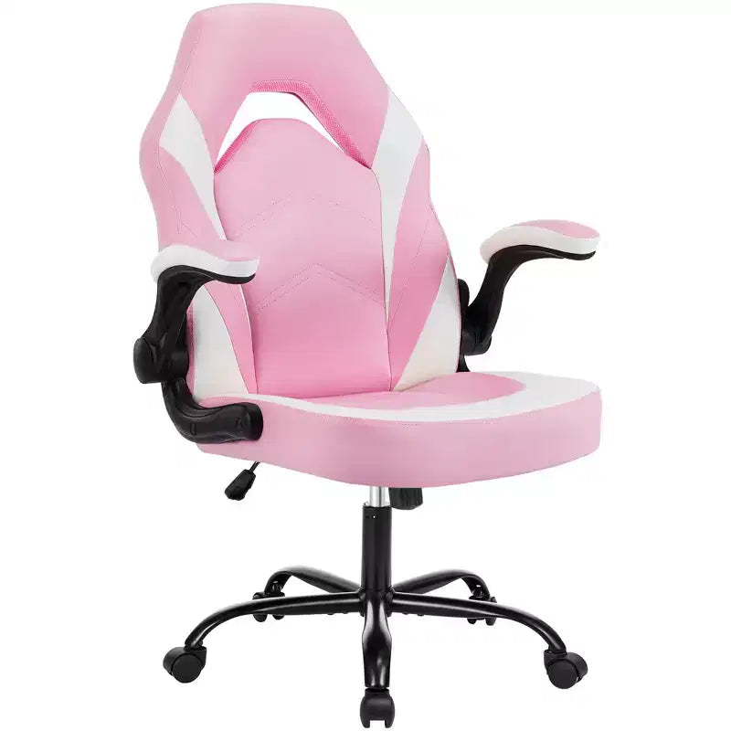 Silla Bestier Gaming, Silla giratoria de piel sintética para ordenador con soporte lumbar, respaldo ajustable y reposabrazos abatible para silla de escritorio de oficina en casa