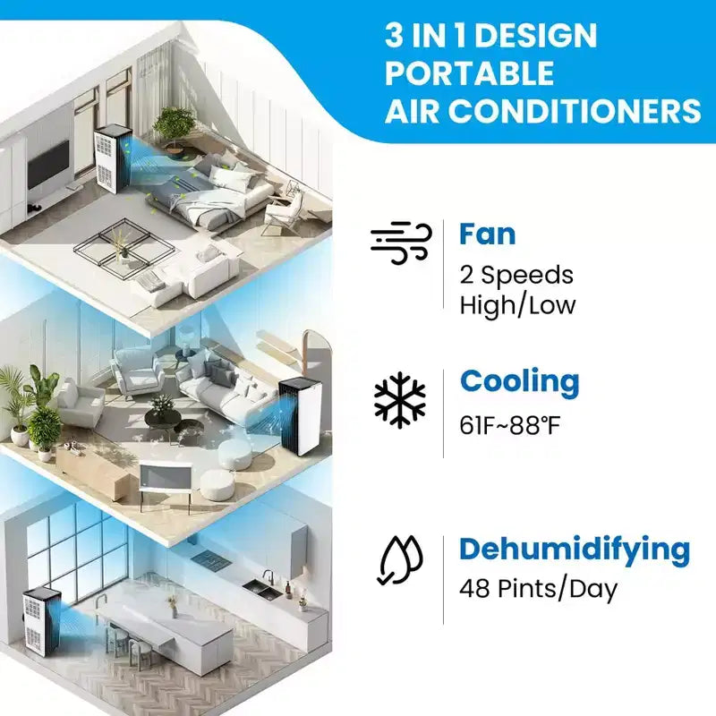 Aires acondicionados portátiles de 8000 BTU, unidad de aire acondicionado de bajo consumo con control remoto
