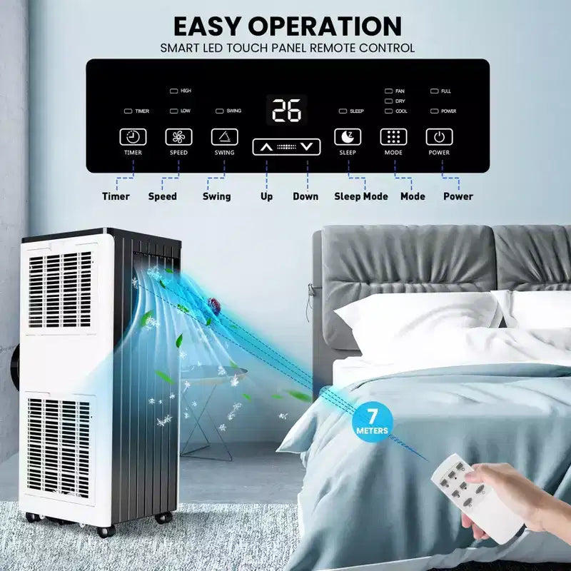 Aires acondicionados portátiles de 8000 BTU, unidad de aire acondicionado de bajo consumo con control remoto