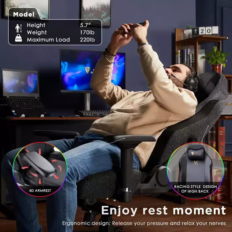 Silla de juego AMERLIFE Silla de juego de PC ergonómica - Soporte lumbar Reposacabezas Apoyabrazos 4D Silla de ordenador