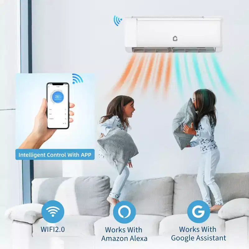 Sistema de aire acondicionado/calefacción mini split de 9000 BTU, 18.5 SEER2, bomba de calor sin conductos