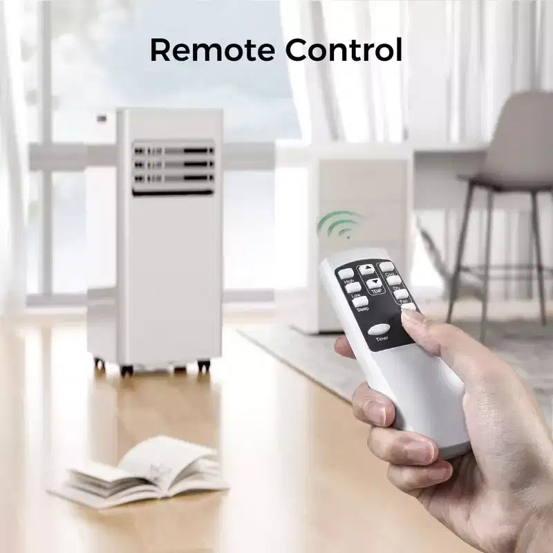 Aire acondicionado portátil de 10,000 BTU, 4 modos, enfriamiento rápido, autoevaporación, control remoto, temporizador, para dormitorio/dormitorio/uso en interiores, blanco