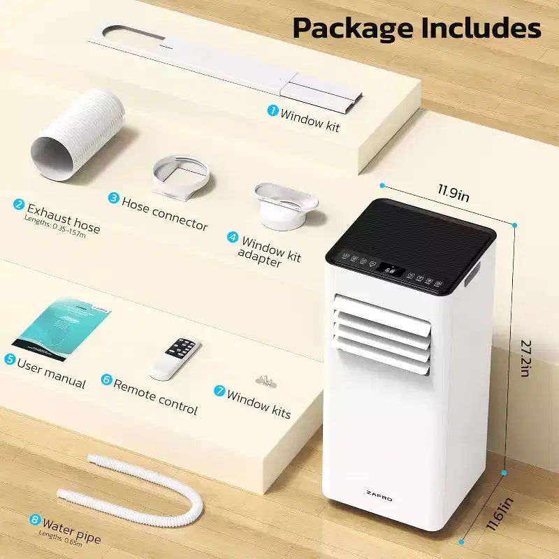 Aire acondicionado portátil de 10,000 BTU, 4 modos, enfriamiento rápido, autoevaporación, control remoto, temporizador, para dormitorio/dormitorio/uso en interiores, blanco