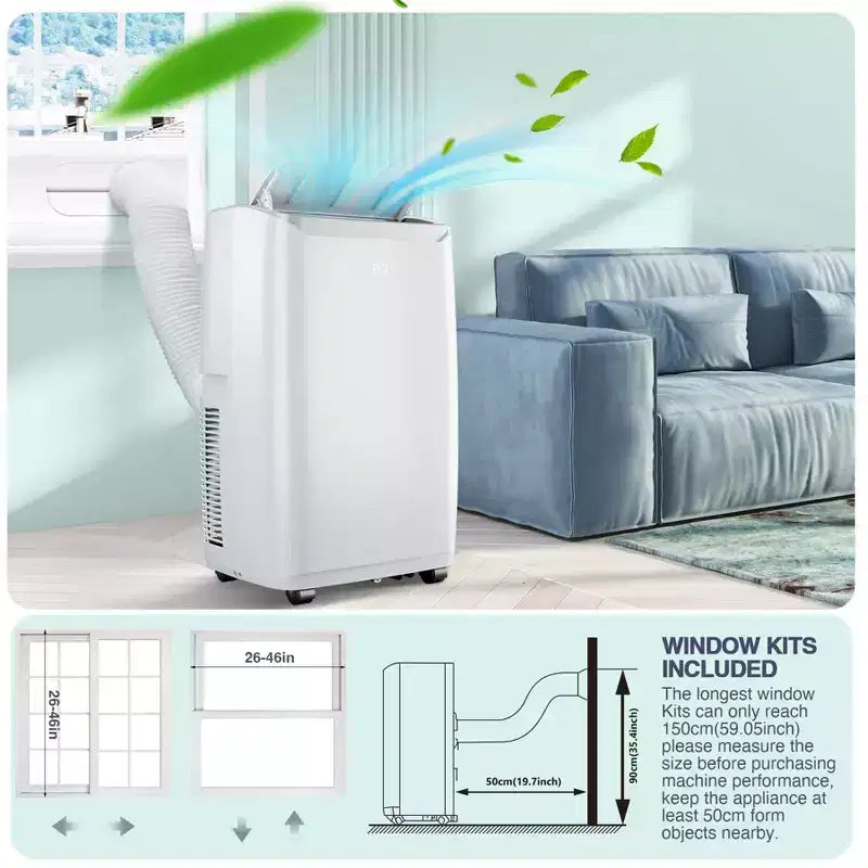 Aire acondicionado portátil de 14000 BTU, enfría hasta 70 m², unidad de CA portátil con deshumidificador