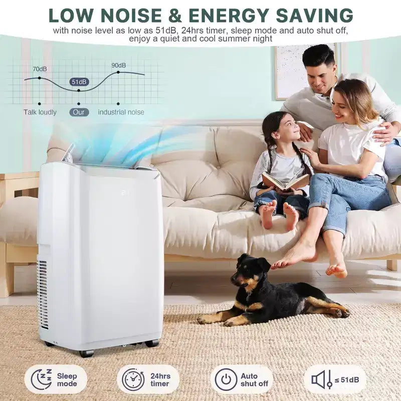 Aire acondicionado portátil de 14000 BTU, enfría hasta 70 m², unidad de CA portátil con deshumidificador