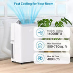 Aire acondicionado portátil 3 en 1 de 14.000 BTU con kit para ventana, enfría hasta 70 m², deshumidificador de 35,5 litros