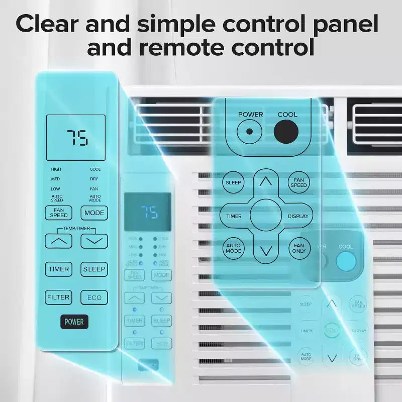 Acondicionador de aire pequeño de ventana ZAFRO de 6,000 BTU, enfría hasta 23 metros cuadrados con ultra silencioso, tamaño compacto, filtro lavable, control remoto
