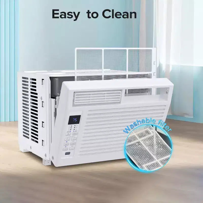 Acondicionador de aire pequeño de ventana ZAFRO de 6,000 BTU, enfría hasta 23 metros cuadrados con ultra silencioso, tamaño compacto, filtro lavable, control remoto