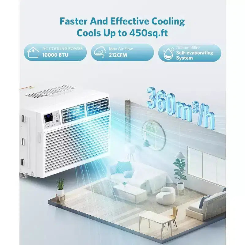 Acondicionador de aire de ventana ZAFRO de 10.000 BTU enfría hasta 41,8 m², unidad de aire acondicionado de ventana ultrasilenciosa con control remoto