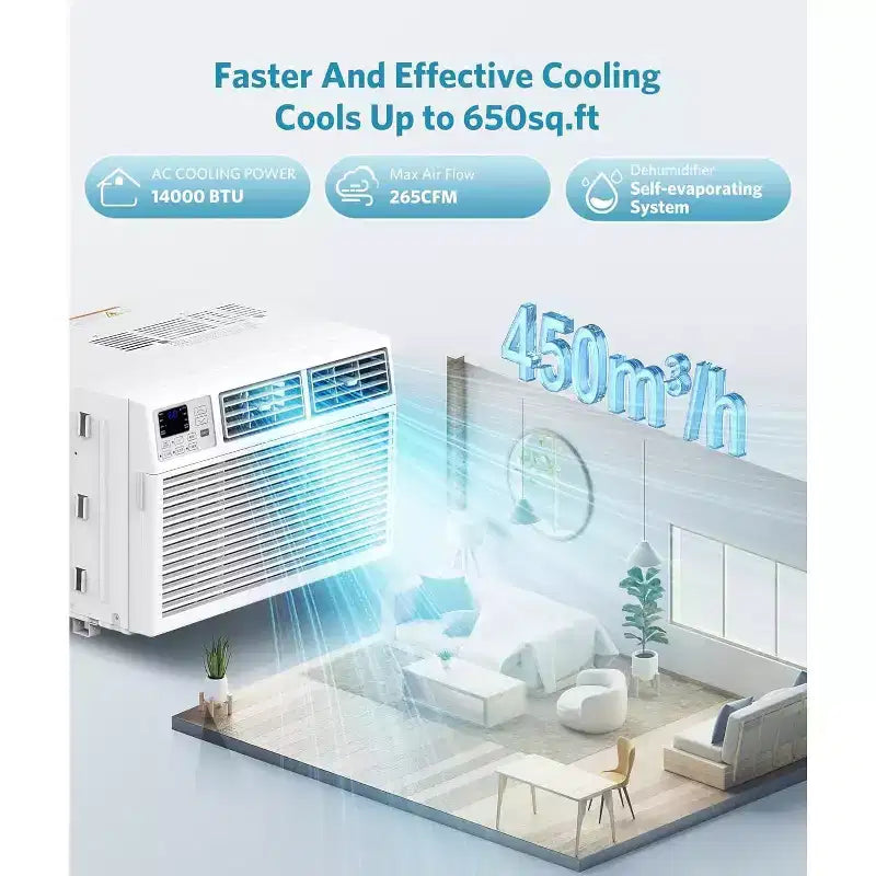 Acondicionador de aire de ventana ZAFRO de 14,000 BTU, enfría hasta 60 m², unidad de aire acondicionado de ventana ultra silenciosa con control remoto