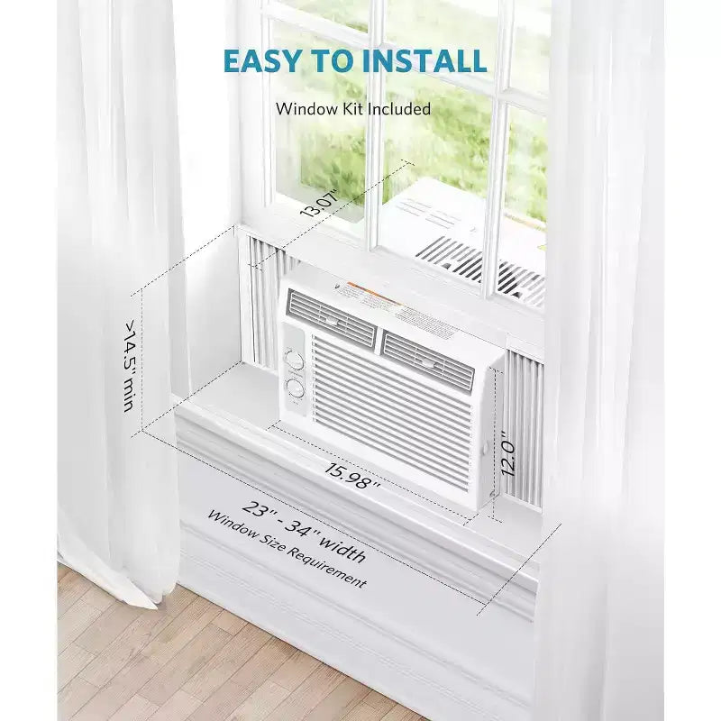 Acondicionador de aire de ventana ZAFRO de 5000 BTU, enfría hasta 14 m², unidad de aire acondicionado de ventana ultrsilenciosa con controles mecánicos, 2 velocidades de ventilador