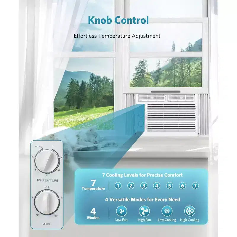Acondicionador de aire de ventana ZAFRO de 5000 BTU, enfría hasta 14 m², unidad de aire acondicionado de ventana ultrsilenciosa con controles mecánicos, 2 velocidades de ventilador