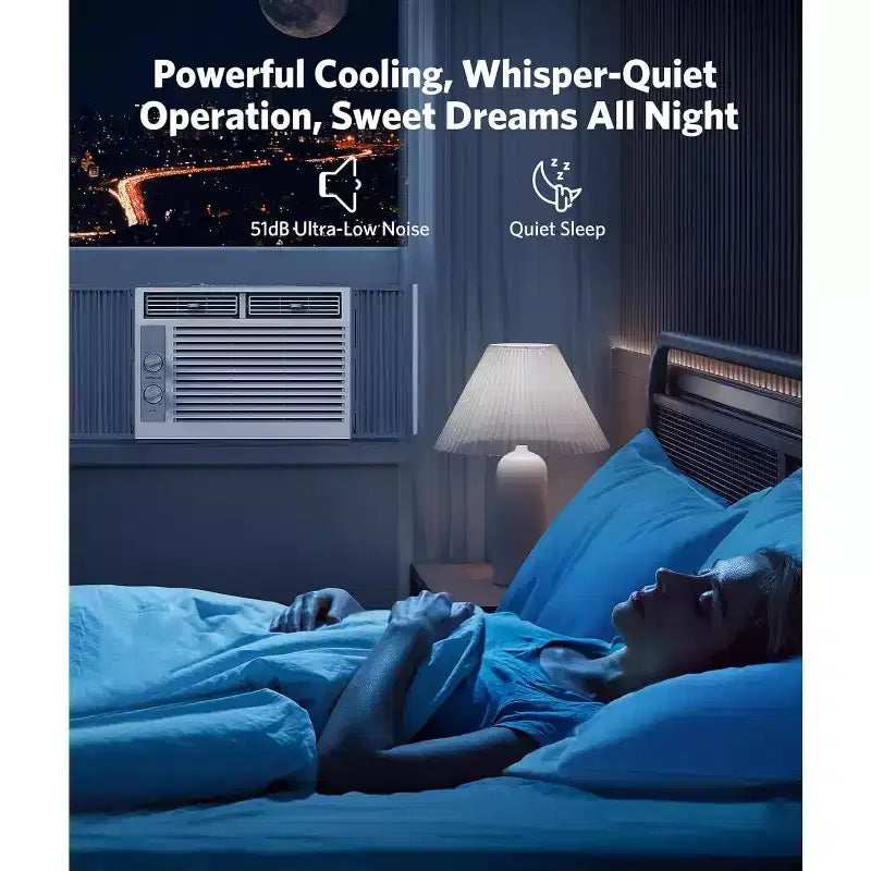 Acondicionador de aire de ventana ZAFRO de 5000 BTU, enfría hasta 14 m², unidad de aire acondicionado de ventana ultrsilenciosa con controles mecánicos, 2 velocidades de ventilador