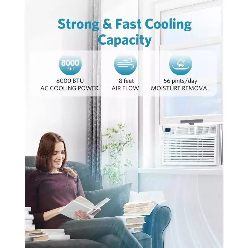 Acondicionador de aire de ventana ZAFRO de 8.000 BTU, enfría hasta 32,5 m², unidad de aire acondicionado de ventana ultrasilenciosa con control remoto