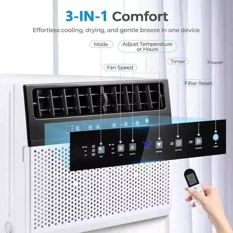 Aires acondicionados de ventana ZAFRO de 12,000 BTU enfrían hasta 51 m², unidad de aire acondicionado de ventana en forma de U con 6 modos, temporizador de 24 horas,