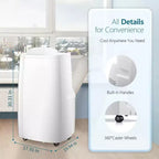 Aires Acondicionados Portátiles ZAFRO 14.000 BTU, Refrigeración, Deshumidificador y Ventilador 3 en 1, Aire Acondicionado Portátil con Control Remoto, Silencioso