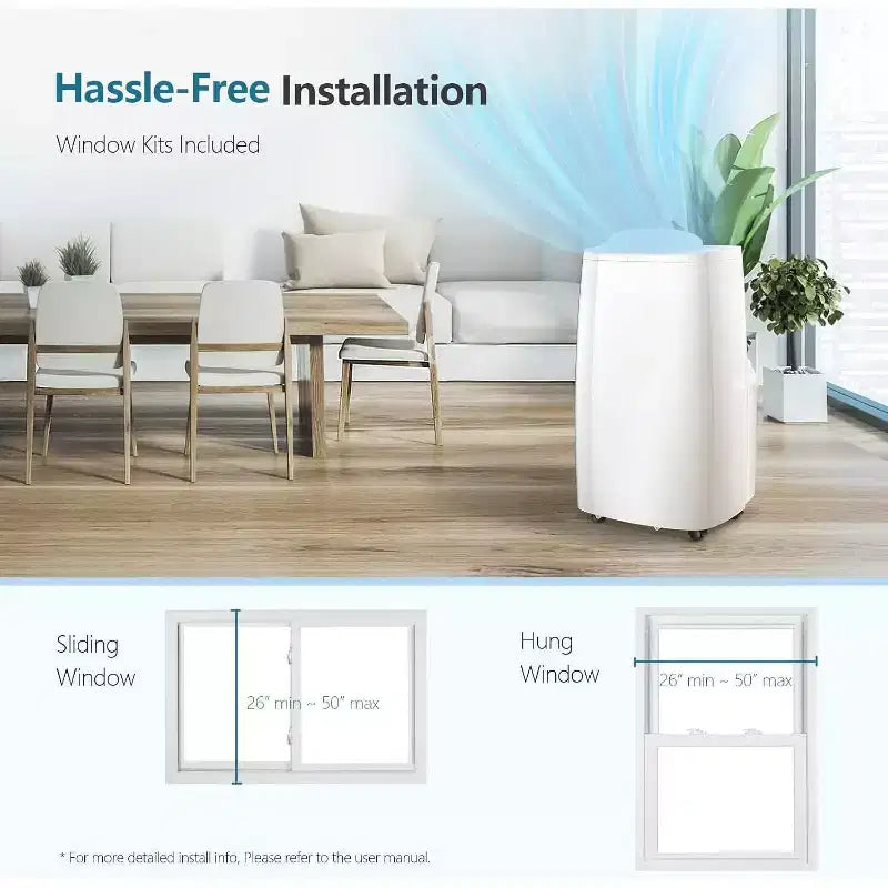 Aires Acondicionados Portátiles ZAFRO 14.000 BTU, Refrigeración, Deshumidificador y Ventilador 3 en 1, Aire Acondicionado Portátil con Control Remoto, Silencioso