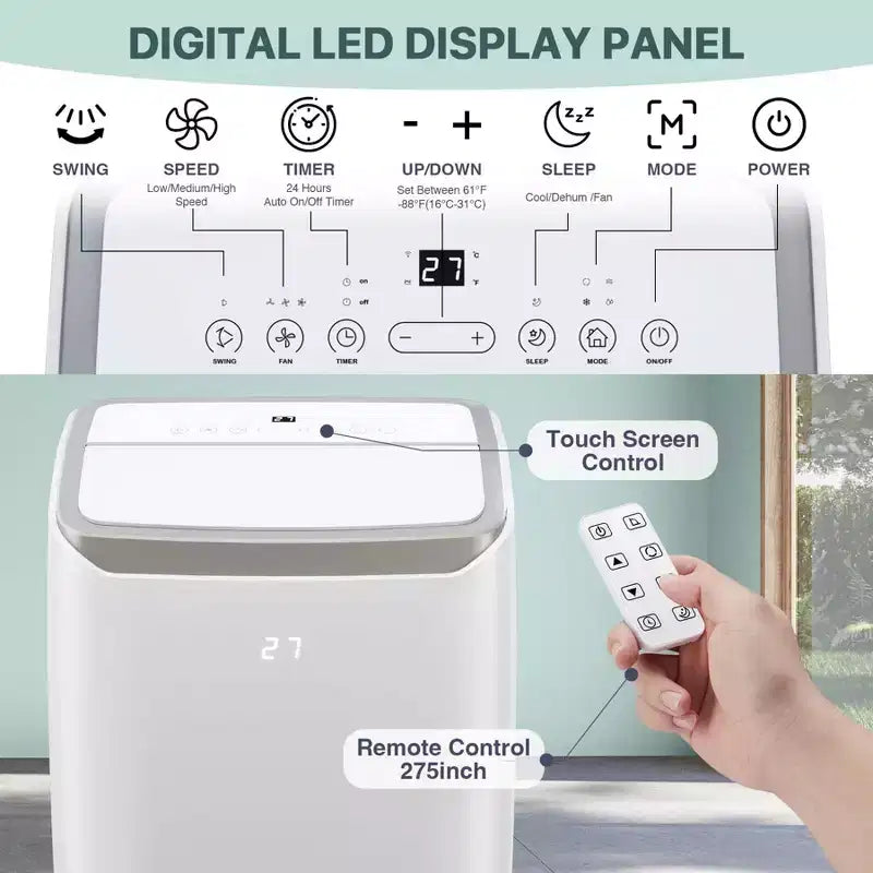 Aire acondicionado portátil de 12,000 BTU para habitaciones de hasta 51 m², aire acondicionado/deshumidificador/ventilador 3 en 1