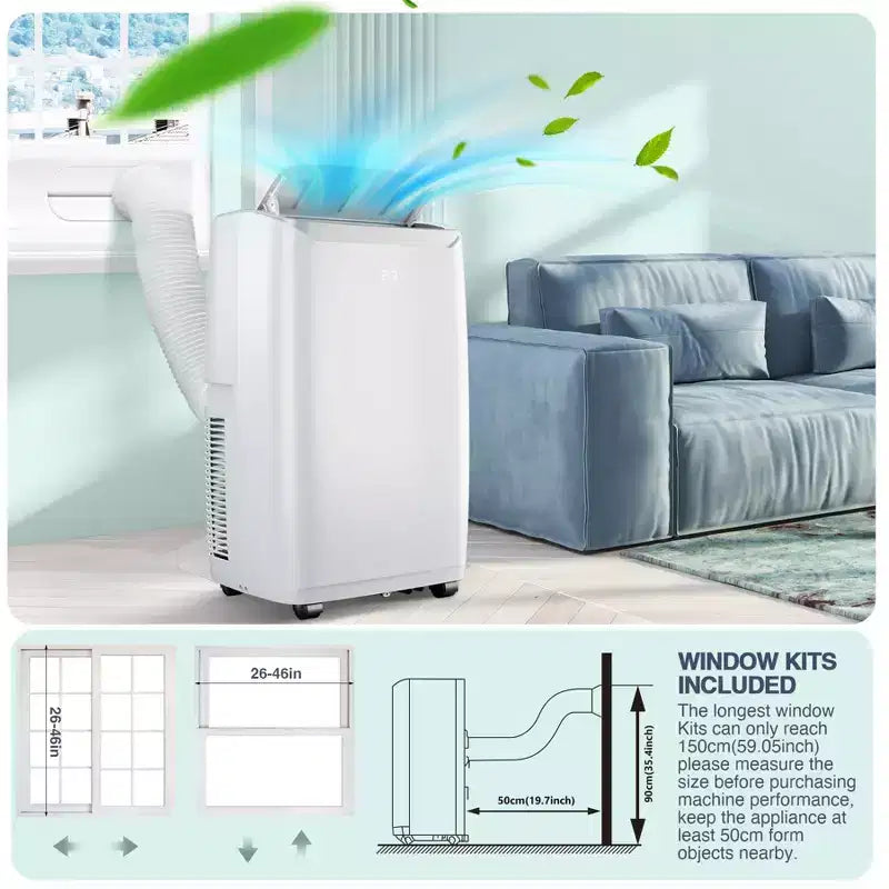 Aire acondicionado portátil de 12,000 BTU para habitaciones de hasta 51 m², aire acondicionado/deshumidificador/ventilador 3 en 1