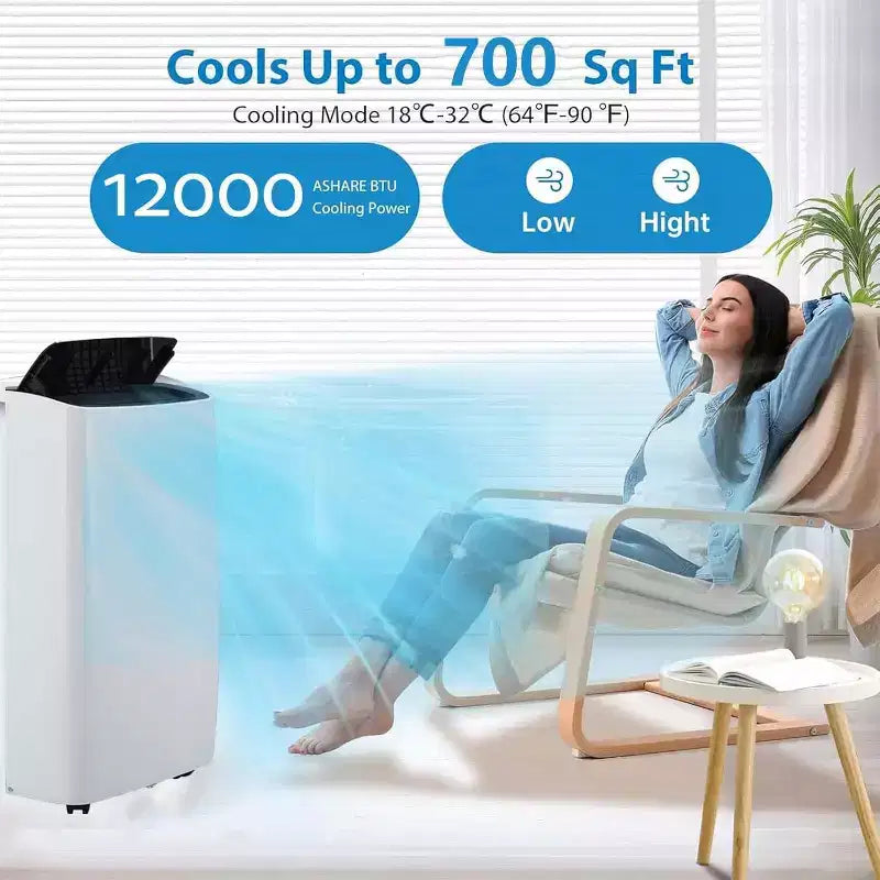 Aire acondicionado portátil de 12,000 BTU para 550 pies cuadrados, unidad de CA 3 en 1 con modos de refrigeración/deshumidificador/ventilador