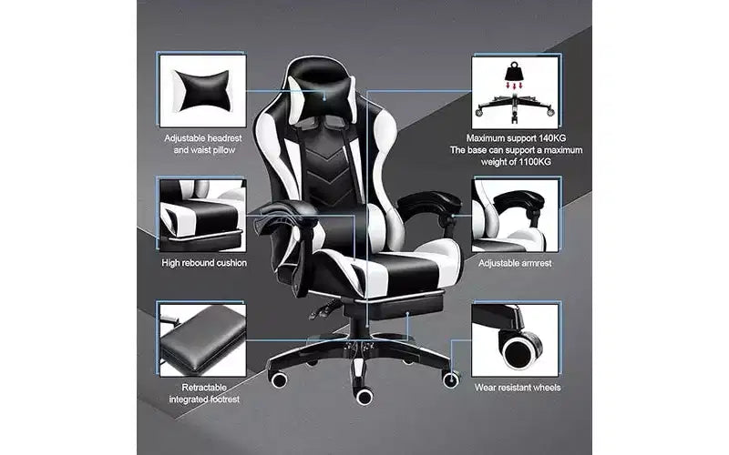 Silla ergonómica para videojuegos con soporte lumbar Diseño elegante de carreras