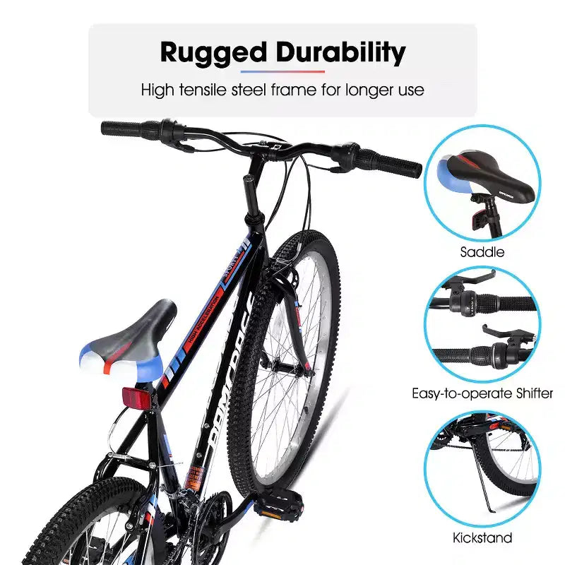 Bicicleta de montaña BAMCBASE 24 26, 18 velocidades, cuadro de acero de alto carbono, ciclismo deportivo MTB para adultos