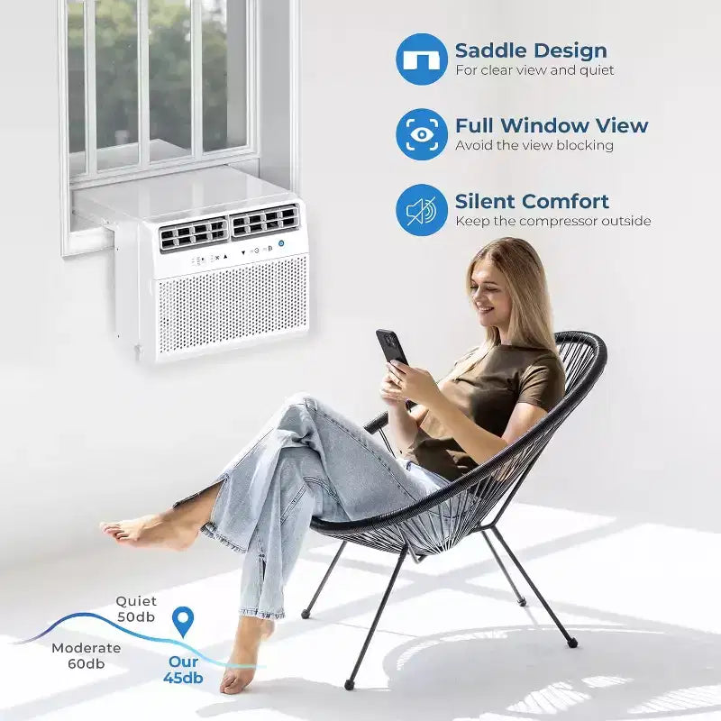 Aire Acondicionado de Ventana en Forma de U ZAFRO de 12.000 BTU, enfría hasta 51 m², Aire Acondicionado de Ventana Ultra Silencioso con Vista Completa de la Ventana
