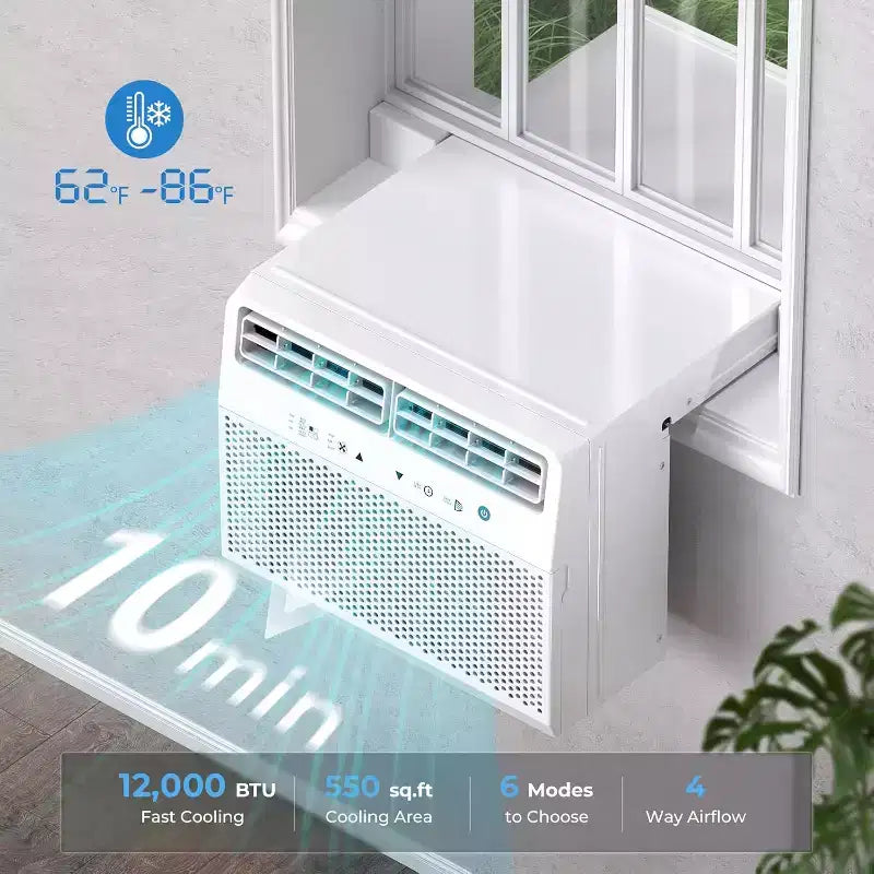 Aire Acondicionado de Ventana en Forma de U ZAFRO de 12.000 BTU, enfría hasta 51 m², Aire Acondicionado de Ventana Ultra Silencioso con Vista Completa de la Ventana
