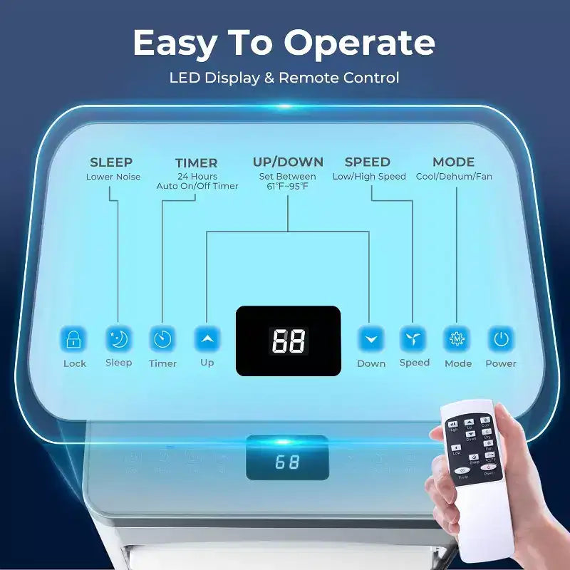 Aire acondicionado portátil ZAFRO, unidad de aire acondicionado para dormitorio, garaje, RV, temporizador de 24 horas/control remoto/2 velocidades/pantalla LED