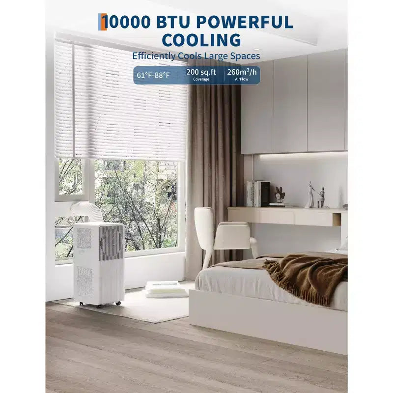 Aire Acondicionado Portátil sin Drenaje de 10,000 BTU para Interiores, Unidad de CA 3 en 1 para Dormitorios de 160-215 pies cuadrados