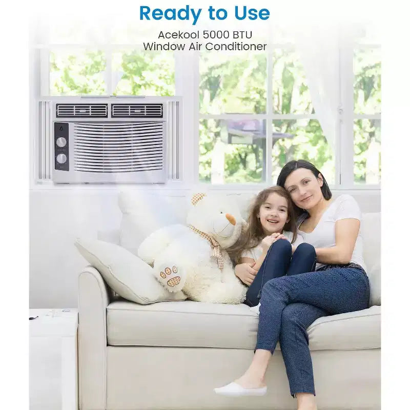 Unidad de aire acondicionado de ventana de 5000 BTU, enfriamiento rápido para 150 pies cuadrados. Unidad de aire acondicionado de ventana con controles mecánicos fáciles de usar.