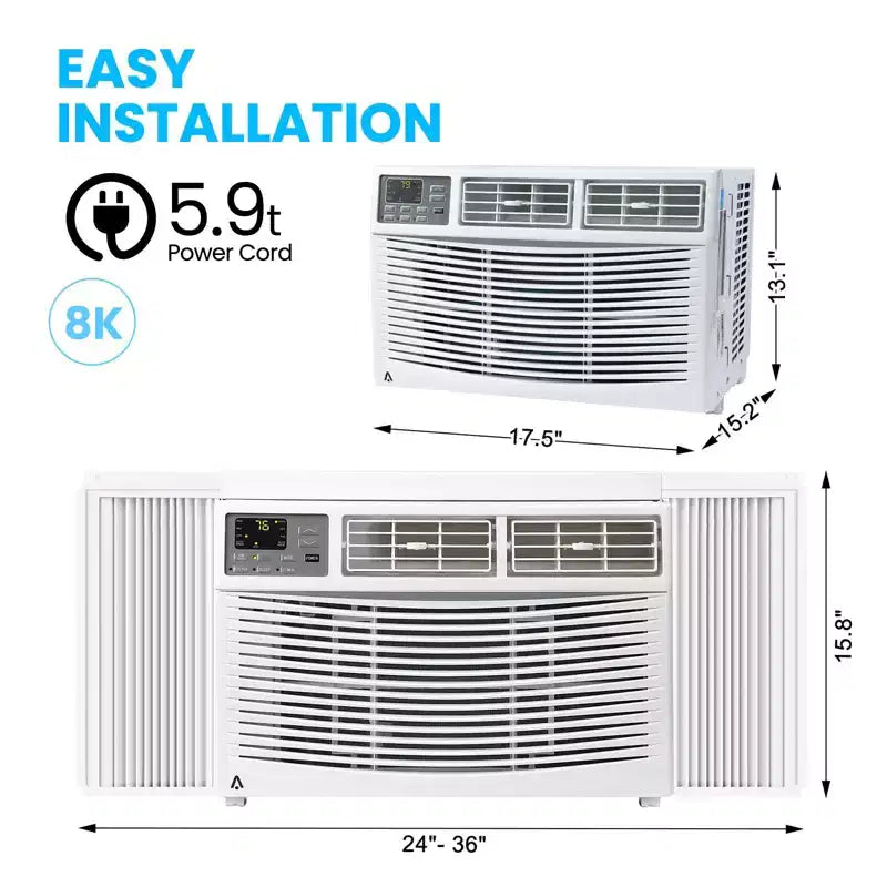 Aire Acondicionado de Ventana de 8000 BTU, Unidad de Aire Acondicionado de Ventana Ultra Silenciosa para Habitaciones de hasta 350 pies cuadrados