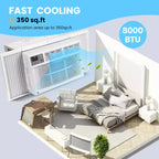 Aire Acondicionado de Ventana de 8000 BTU, Unidad de Aire Acondicionado de Ventana Ultra Silenciosa para Habitaciones de hasta 350 pies cuadrados