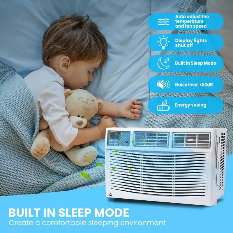 Aire Acondicionado de Ventana de 8000 BTU, Unidad de Aire Acondicionado de Ventana Ultra Silenciosa para Habitaciones de hasta 350 pies cuadrados