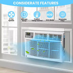 Aire Acondicionado de Ventana de 8000 BTU, Unidad de Aire Acondicionado de Ventana Ultra Silenciosa para Habitaciones de hasta 350 pies cuadrados