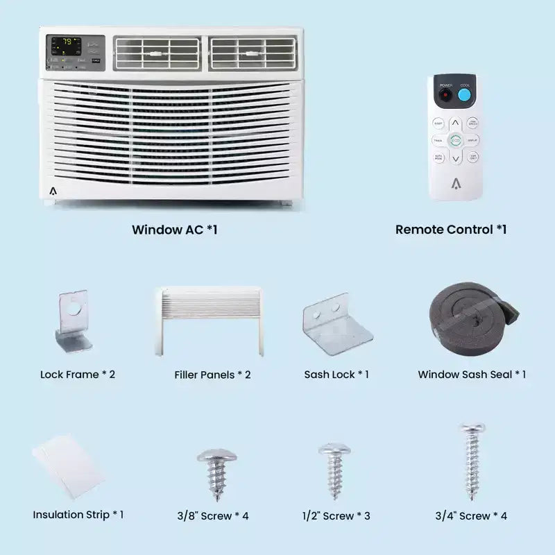 Aire Acondicionado de Ventana de 8000 BTU, Unidad de Aire Acondicionado de Ventana Ultra Silenciosa para Habitaciones de hasta 350 pies cuadrados