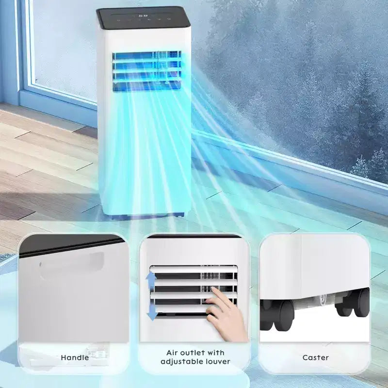 Aire Acondicionado Portátil, 8000 BTU, 3 Modos y 2 Velocidades con Control Remoto, Temporizador de 24H para Dormitorio/Oficina, Blanco