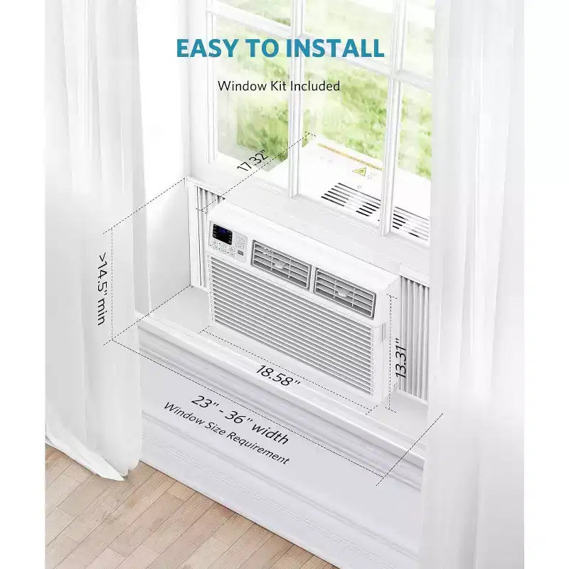 Aire acondicionado de ventana de 10.000 BTU, enfría hasta 42 metros cuadrados, control remoto, unidad de aire acondicionado de ventana 6 en 1 de bajo consumo, fácil de instalar