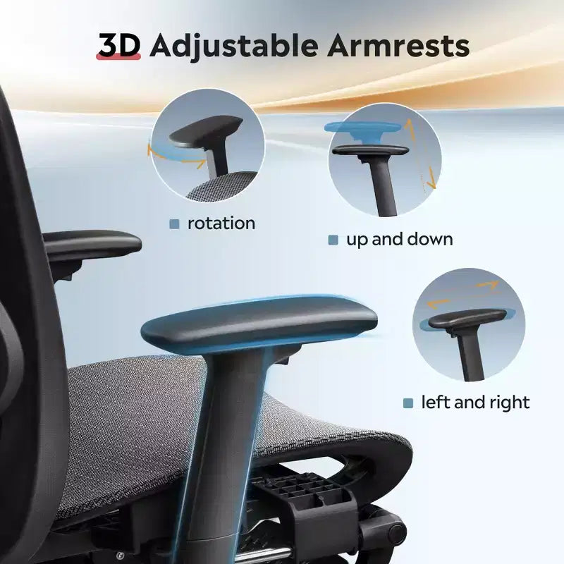 Silla de oficina ergonómica de malla GALAXHERO, silla reclinable de escritorio con respaldo alto, reposapiés retráctil y soporte lumbar ajustable, función de inclinación, color negro