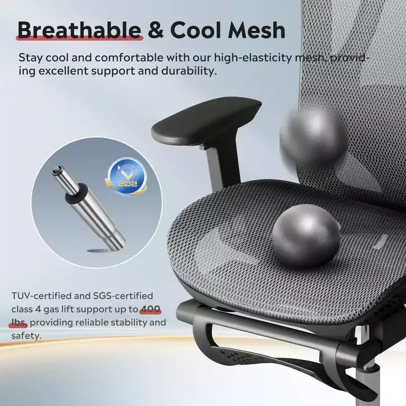 Silla de oficina ergonómica de malla GALAXHERO, silla reclinable de escritorio con respaldo alto, reposapiés retráctil y soporte lumbar ajustable, función de inclinación, color negro