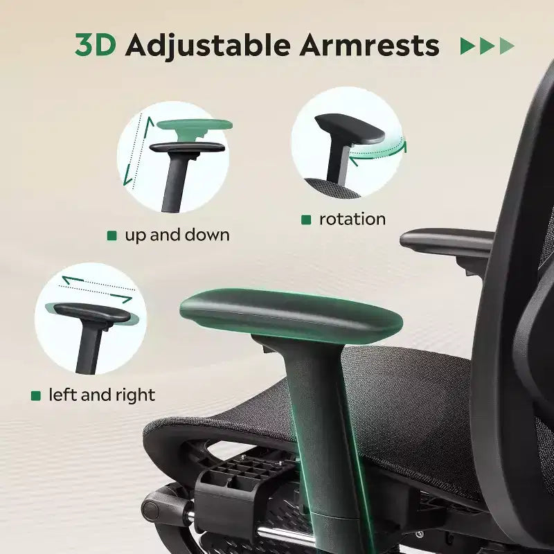 Silla de oficina ergonómica de malla GALAXHERO, silla reclinable de escritorio con respaldo alto, reposapiés retráctil y soporte lumbar ajustable, función de inclinación, color negro
