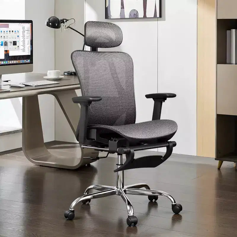 Silla de oficina ergonómica de malla GALAXHERO, silla reclinable de escritorio con respaldo alto, reposapiés retráctil y soporte lumbar ajustable, función de inclinación, color negro
