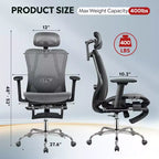 Silla de oficina ergonómica de malla GALAXHERO, silla reclinable de escritorio con respaldo alto, reposapiés retráctil y soporte lumbar ajustable, función de inclinación, color negro